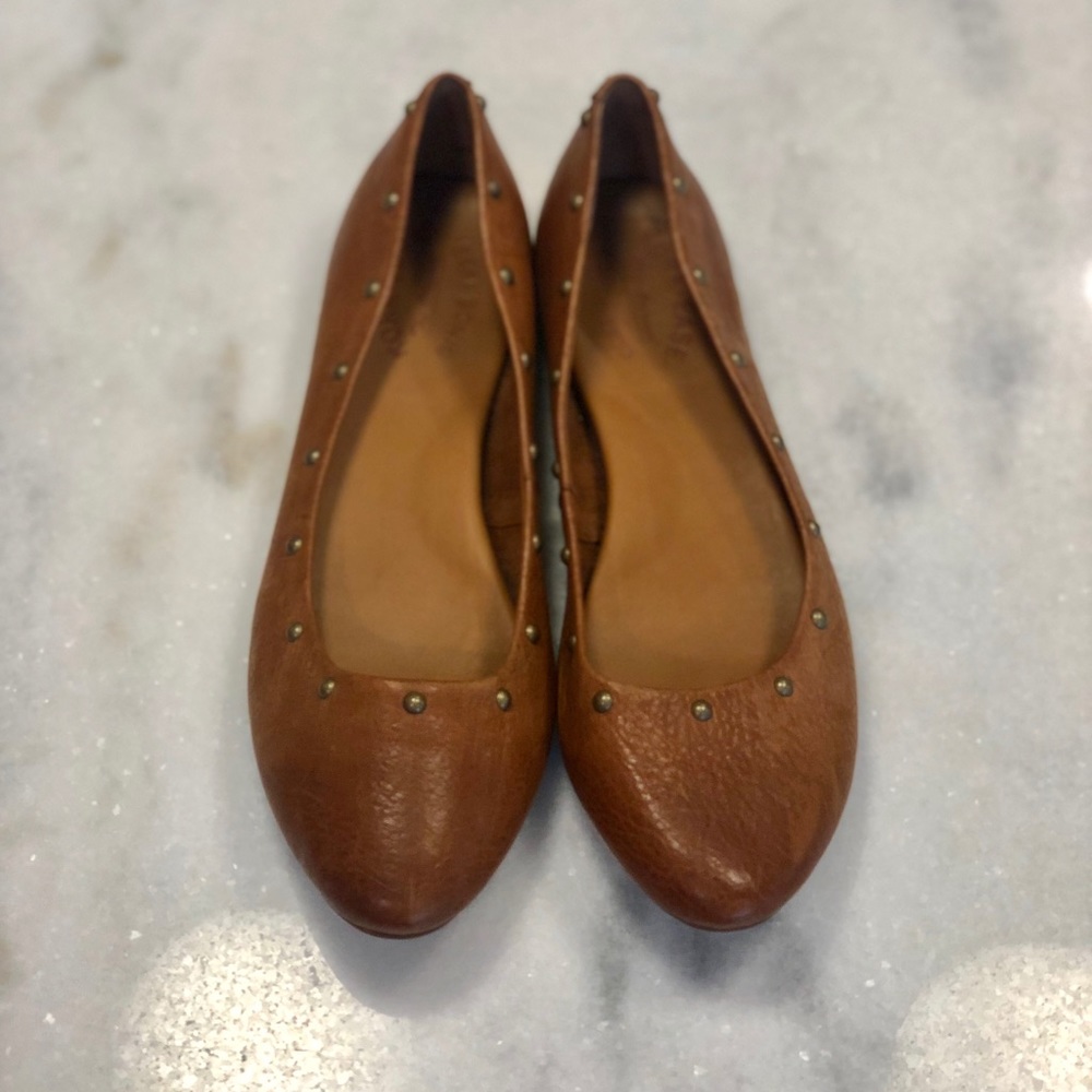Kork-ease Tan Leather Flats with stud detail